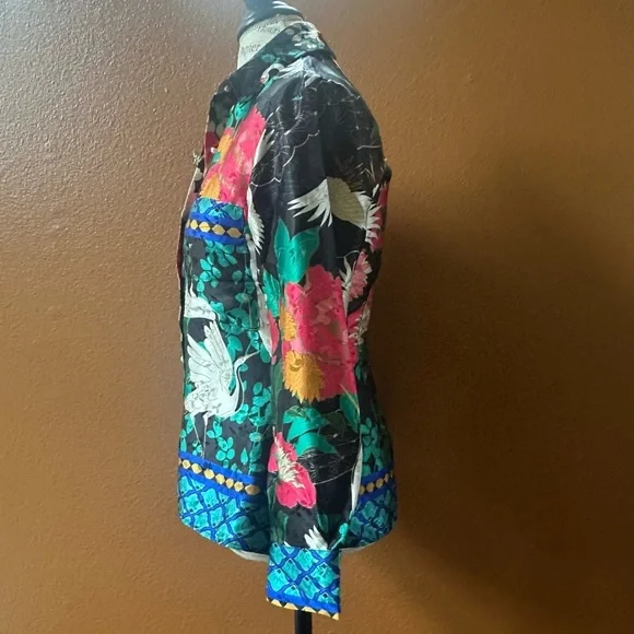 Zara Flowy Blouse with Floral And Crane Print Size XS Excellent Condition! - Picture 9 of 14